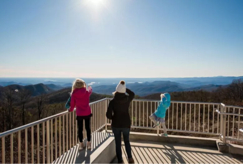 Adult and children at a mountain overlook